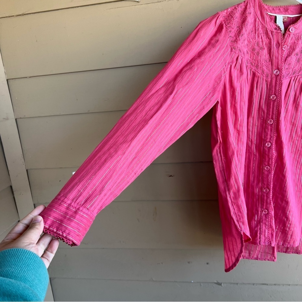 PILCRO ANTHROPOLOGIE The Victoria Lace Button Down in Pink Size 0 Boho Beach - Picture 3 of 11